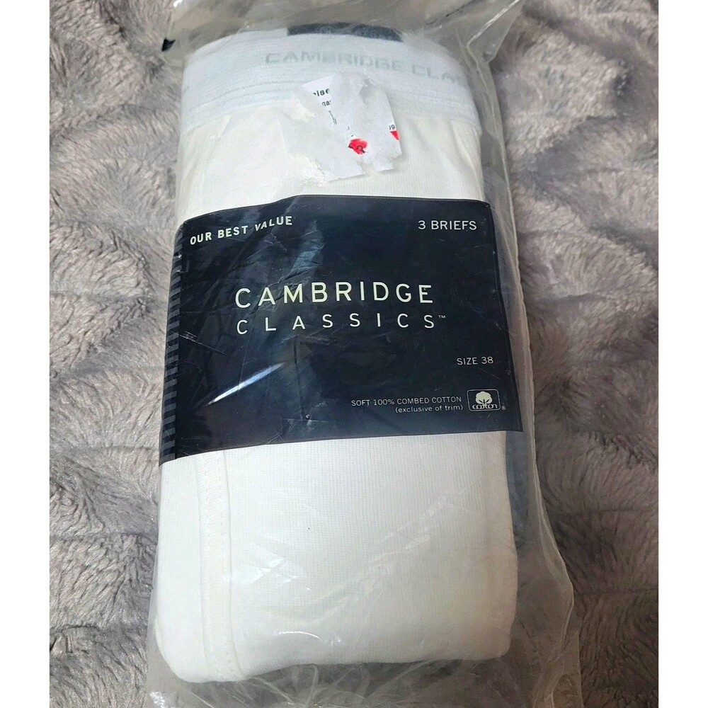 Cambridge Classics Mens Size 38 Vintage White Briefs Underwear 3 Pack Cotton